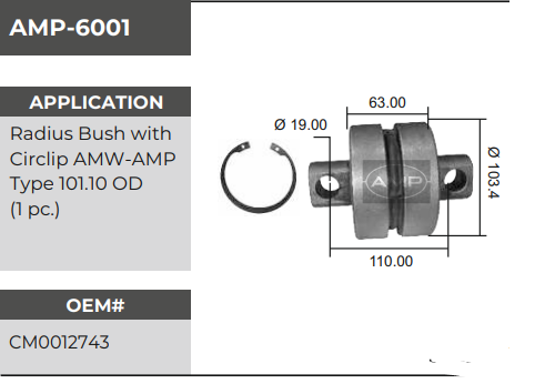 TORQUE ROD BUSH AMW(AMP) 101.10OD---6001