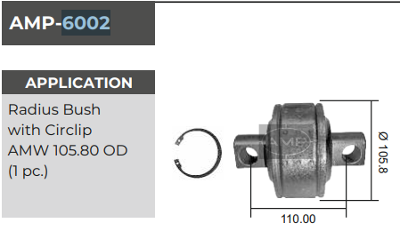 TORQUE ROD BUSH AMW TIPPER105MM--6002