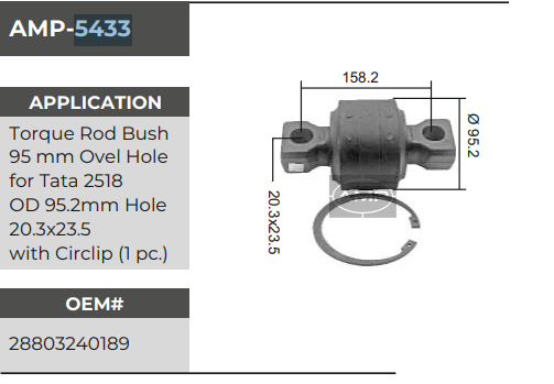 TORQUE ROD BUSH T-2518 TIPPER AMP-5433