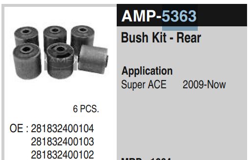 REAR BUSH KIT SUPER ACE AMP-5363