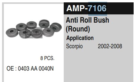 ANTI ROLL BUSH ROUND (8PCS) M&M AMP 7106