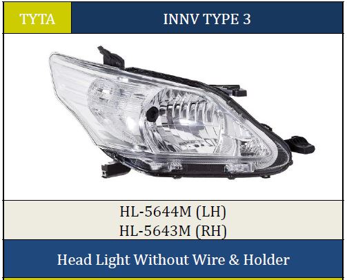 H.LIGHT INNOVA T3 RH W/O W&H 5643M